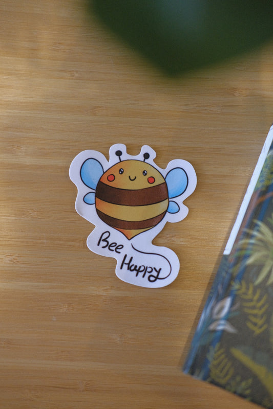 Happy Bee Vinyl Waterproof Sticker